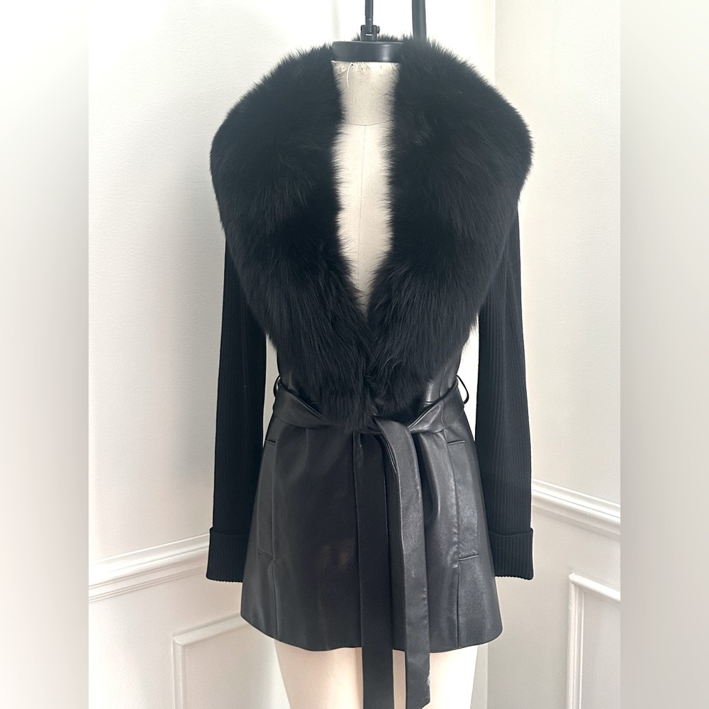 Lafayette 148 Leather, Merino wool, fox fur removable collar